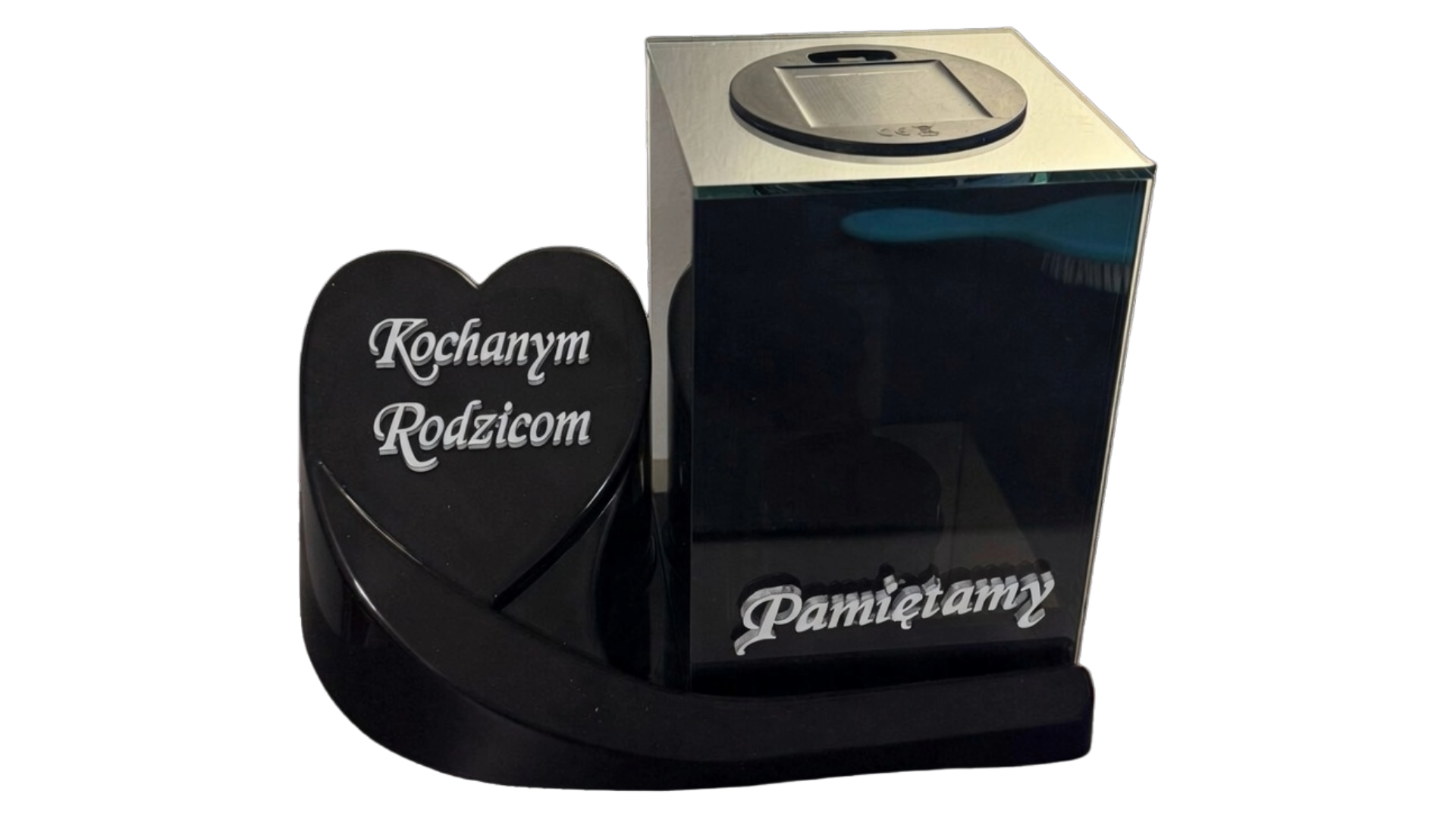 Znicz Lustrzany Solarny 3D z podstawką oraz dedykacją "Kochanym Rodzicom" - Złoto