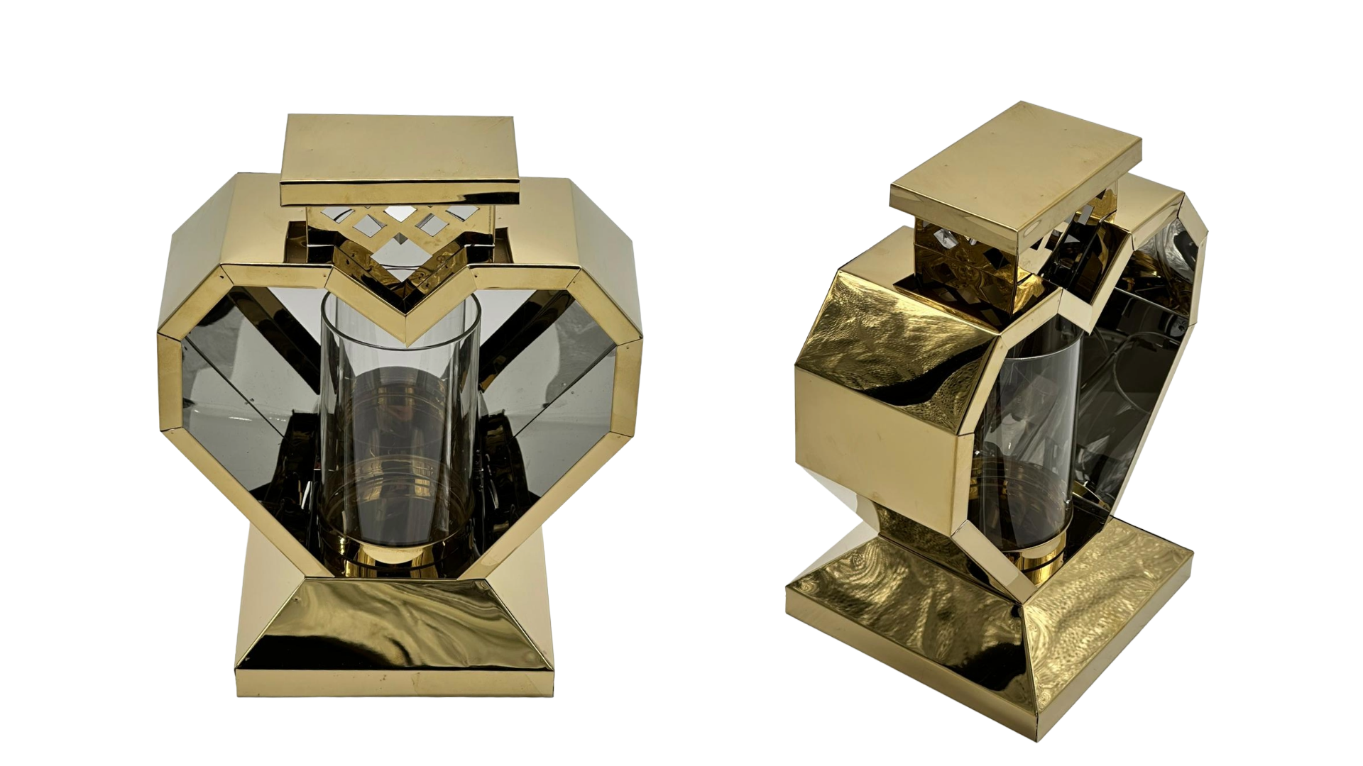 Lampion metalowy mały Serce - Złoto