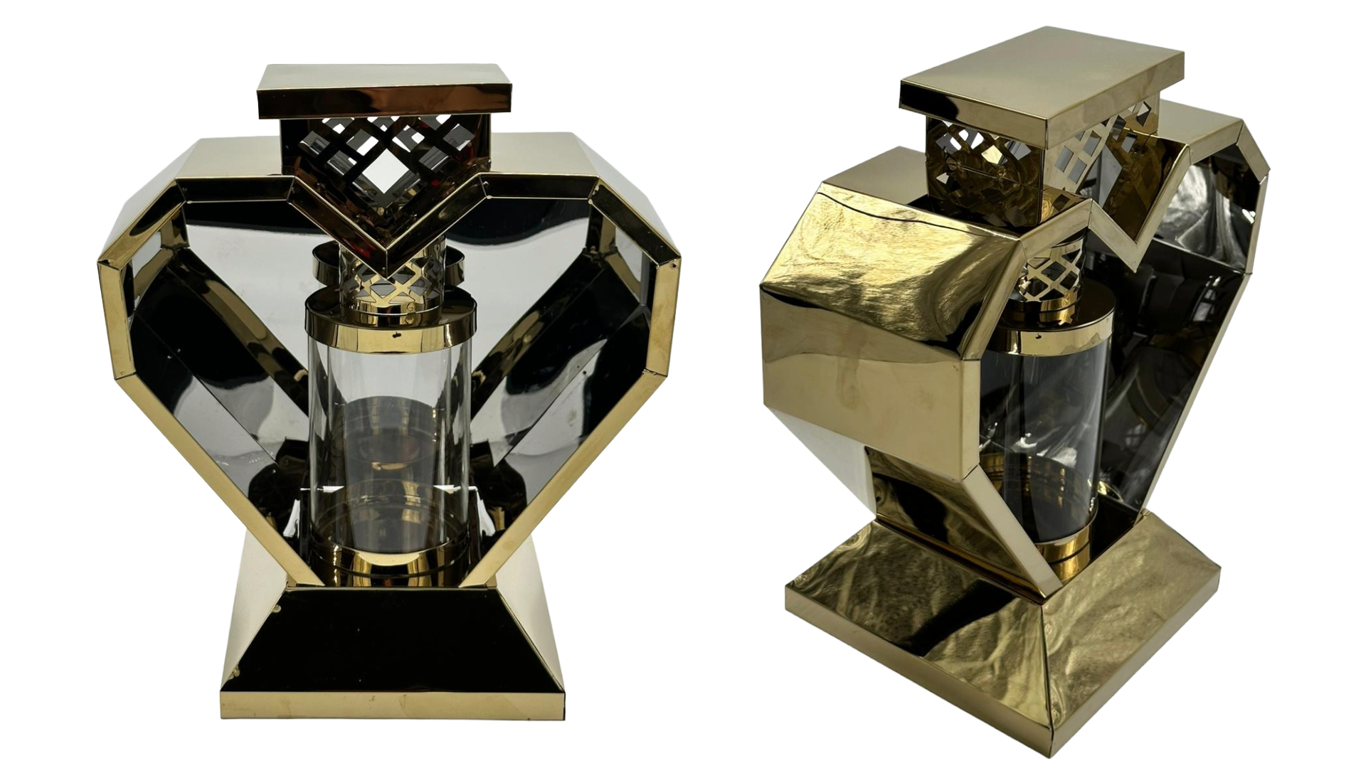 Lampion metalowy Duży Serce - Złoto