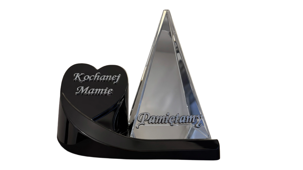 Znicz Lustrzany Stożek 3D z podstawką oraz dedykacją "Kochanej Mamie" - Srebro