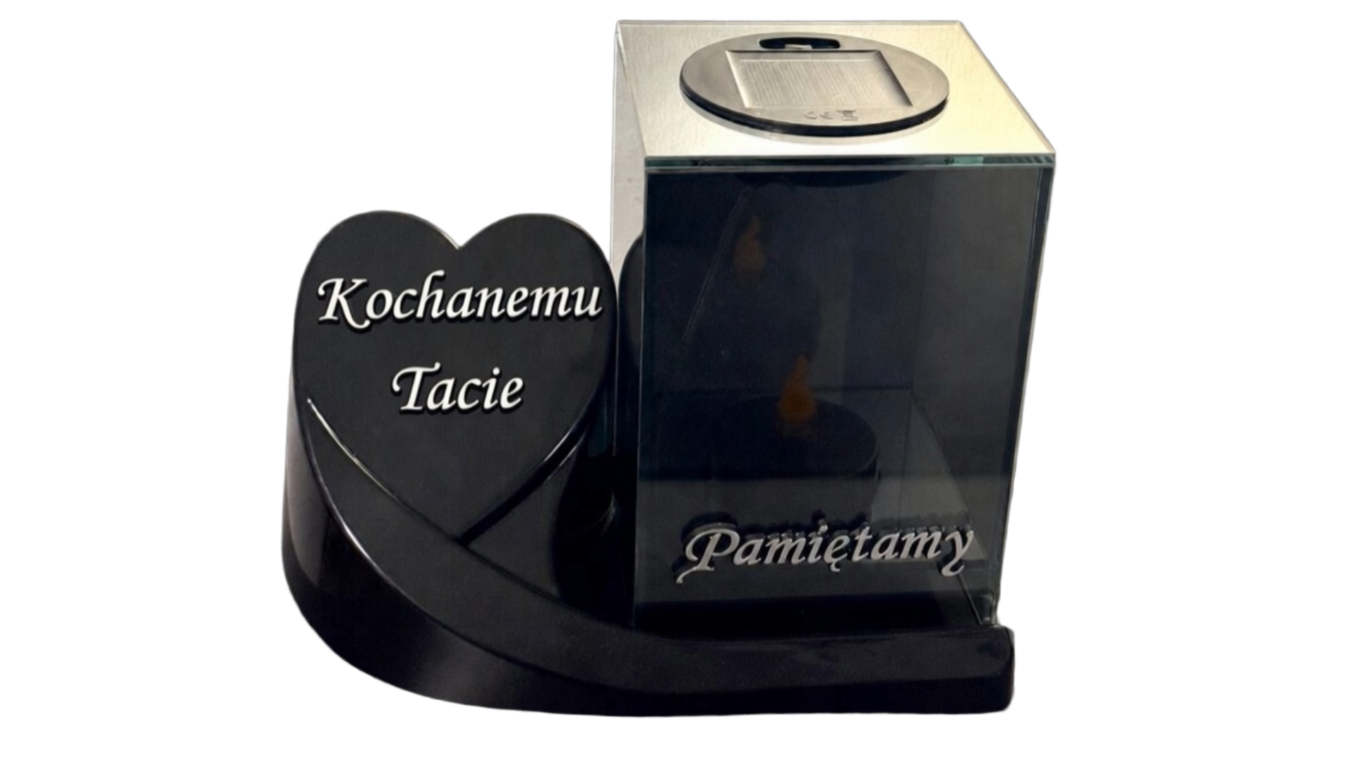 Znicz Lustrzany Solarny 3D z podstawką oraz dedykacją "Kochanemu Tacie" - Złoto