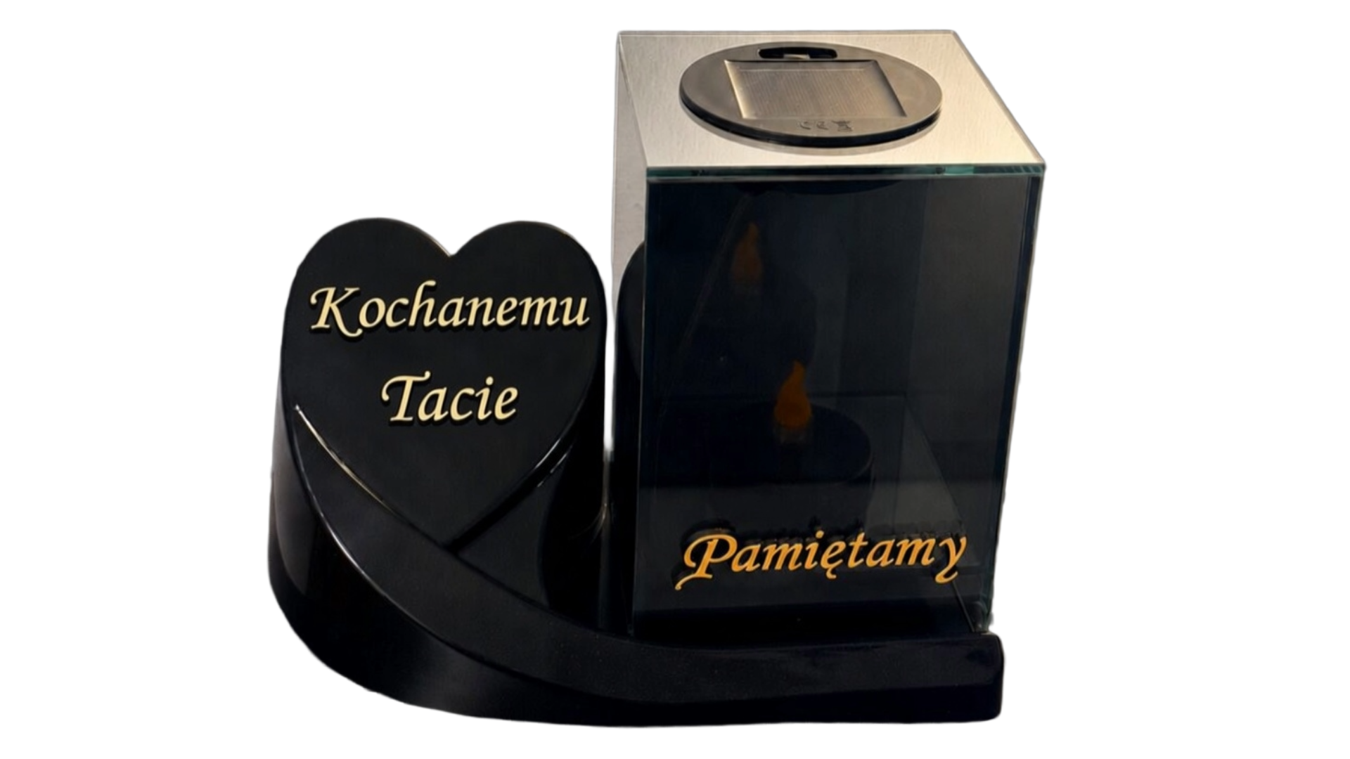 Znicz Lustrzany Solarny 3D z podstawką oraz dedykacją "Kochanemu Tacie" - Złoto