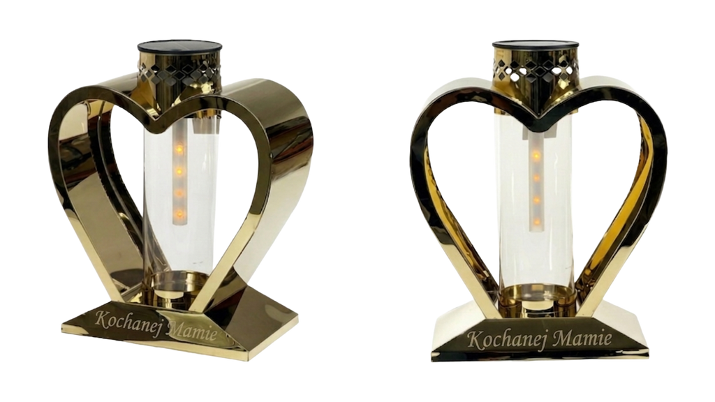 Solarny Lampion Metalowy Serce "Kochanej Mamie" - Srebro