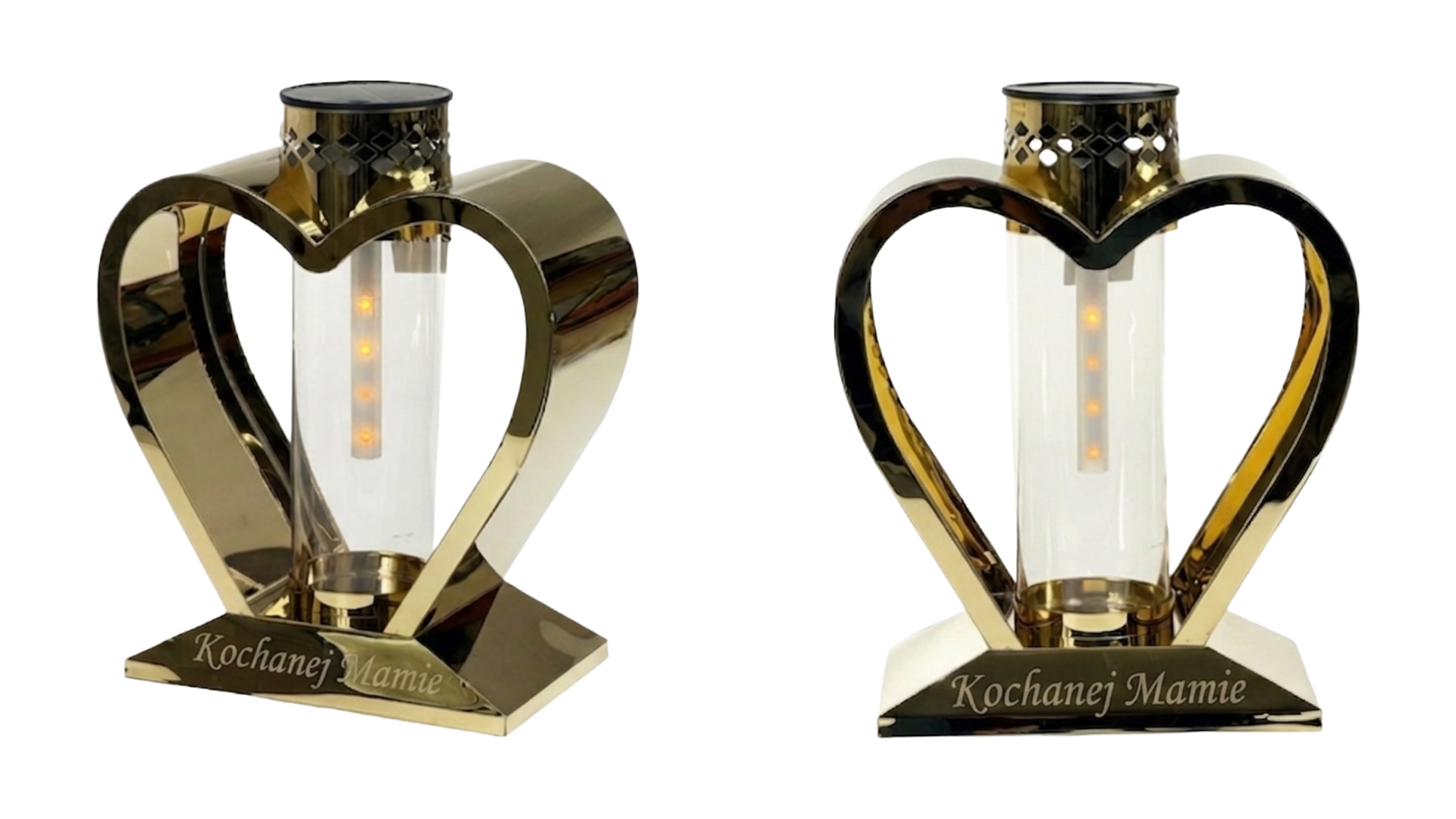 Solarny Lampion Metalowy Serce "Kochanej Mamie" - Srebro