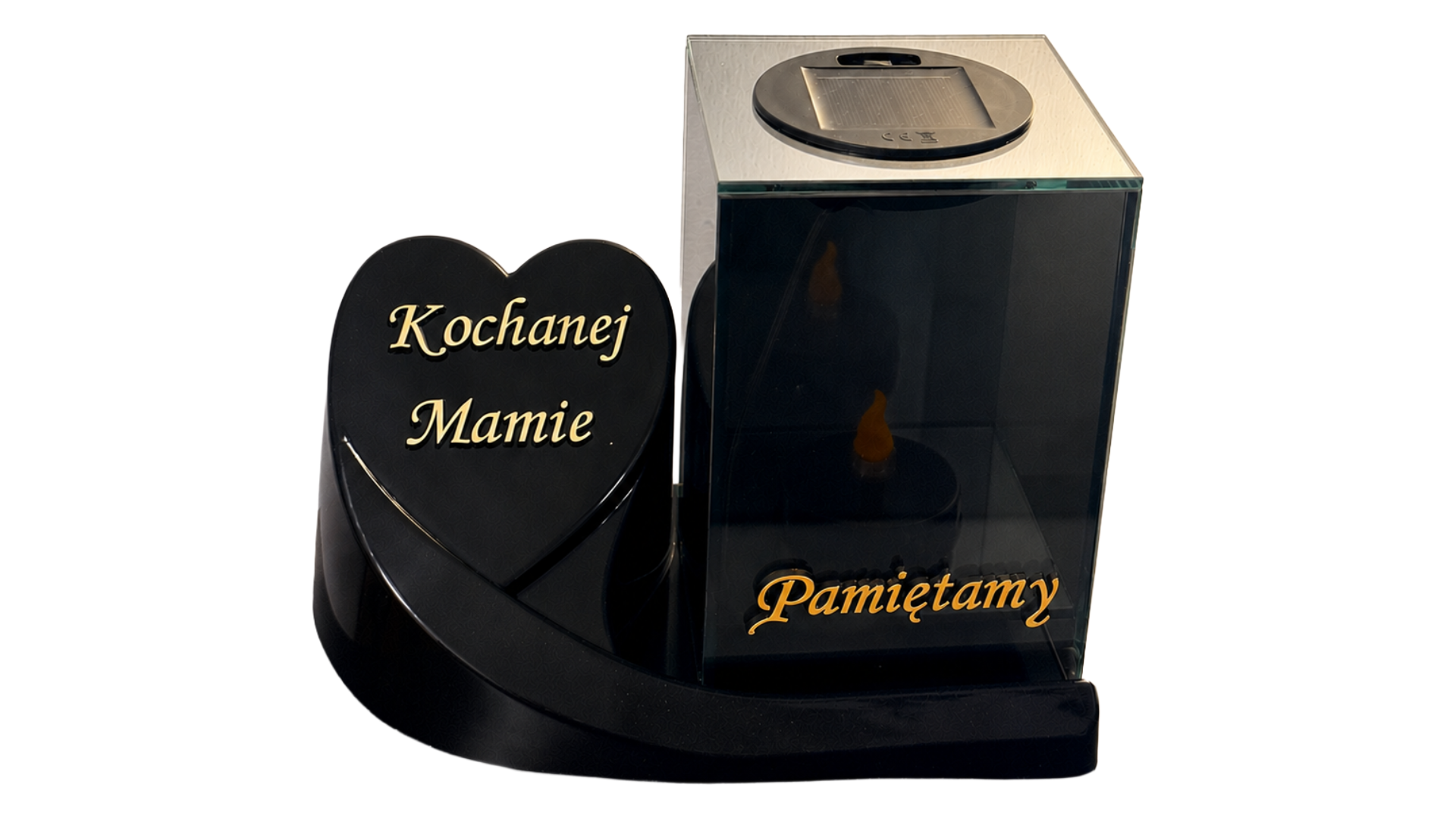 Znicz Lustrzany Solarny 3D z podstawką oraz dedykacją "Kochanej Mamie" - Złoto