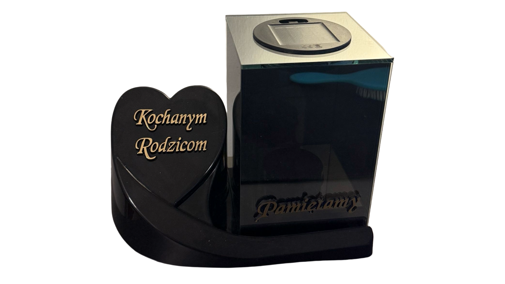 Znicz Lustrzany Solarny 3D z podstawką oraz dedykacją "Kochanym Rodzicom" - Złoto