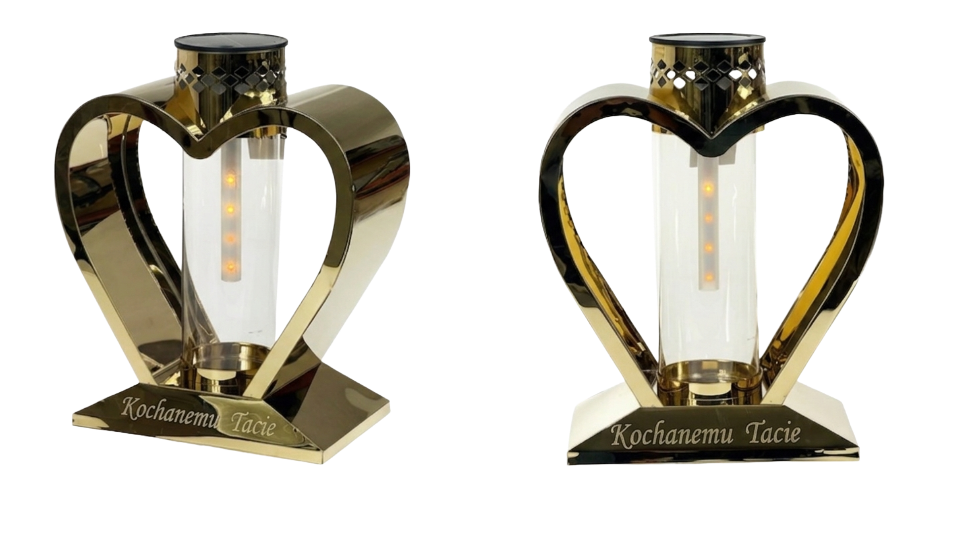 Solarny Lampion Metalowy Serce "Kochanemu Tacie" - Złoto