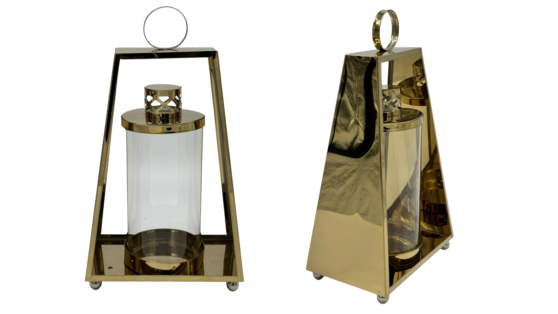 Znicz Metalowy Lampion Duży "Trójkąt" Złoto